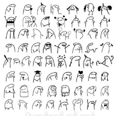 an image of some people with different expressions on their faces and body, all drawn in black ink