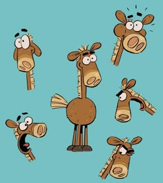 cartoon giraffes with different facial expressions on their faces and body, including the head