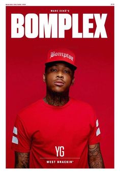 a man in a red shirt and hat on the cover of a magazine with an ad for bombflex