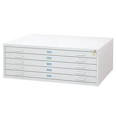 a white file cabinet with five drawers on the bottom and one drawer in the middle