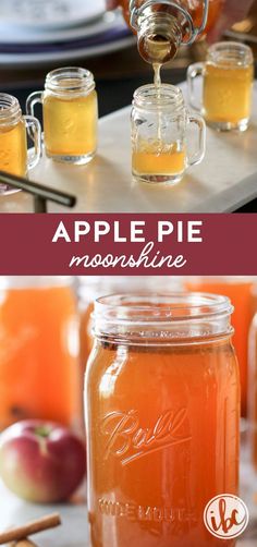 an apple pie is being made in mason jars