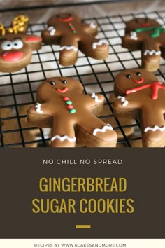 gingerbread sugar cookies on a cooling rack with text overlay