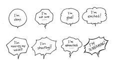 several speech bubbles with the words i'm excited