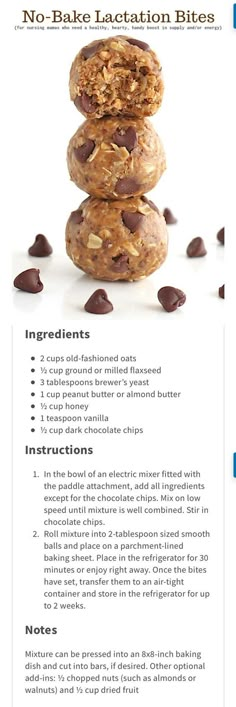 the recipe for no bake chocolate chip cookies is shown in this brochure