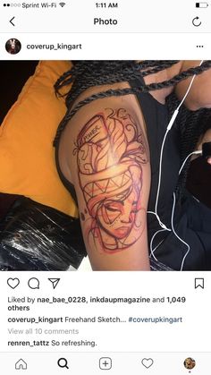 a person with a tattoo on their thigh