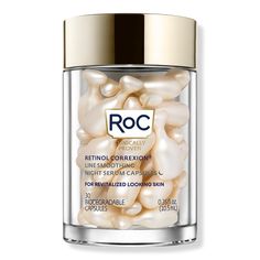 Retinol Correxion Line Smoothing Night Capsules - RTNL CRXN LN SMTHNG NGT SRM CPSLSBenefitsMade with pure RoC Retinol + a Bio-Derived antioxidantRoC's serum is sealed tight in a capsule for optimal Retinol freshness and potencyEach capsule is designed to rival prescription skincare without the irritation; 100% of testers had 0% irritationDermatologist testedEach vegetal-based capsule is 100% BiodegradableClinically ProvenFeaturesPure RoC RetinolAntioxidantsFragrance-freeResearch ResultsIN 1 NIGH Roc Skincare, Roc Retinol Correxion, Roc Retinol, Anti Wrinkle Treatments, Anti Aging Wrinkles, Night Serum, Retinol Serum, Summer Skin, Deep Wrinkles