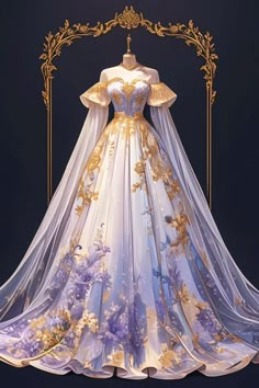 Beautiful Royal Dresses, Fantasy Gowns Art, Fantasy Dress Queens, Royal Gowns, Royalty Dress, Dreamy Gowns, Purple Wedding Dress, Fashion Drawing Dresses, Royal Dresses