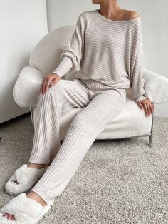 Apricot Casual Collar Long Sleeve  Plain  Embellished Medium Stretch  Women Co-ords Comfy Home Outfits, Marriage Clothes, Homewear Fashion, Floral Pajama Set, Loungewear Outfits, Batwing Sleeve, Bat Wings, Two Piece Outfit, Pajama Set