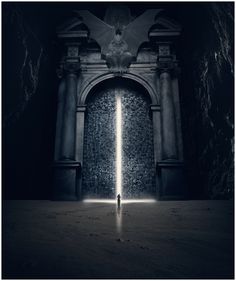 a person standing in front of an open door with light coming from it into the dark