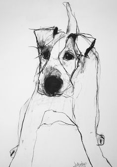 a black and white drawing of a dog