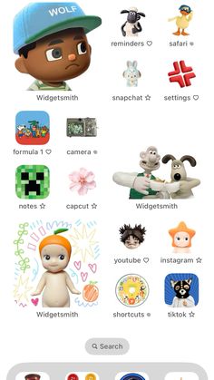 an iphone screen showing the different icons for each character, including characters and their names