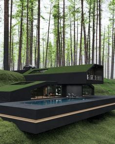 an unusual house in the middle of a forest