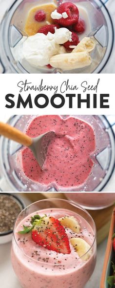 strawberry chia seed smoothie with bananas and strawberries