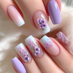 #nails #nailart #nailartist #nailpolish #nailsideas #nailartist #nailartideas #nailsofinstagram Purple And Pink Nails, Light Purple Nails, Easter Nail Designs, Cute Spring Nails, Floral Nail, Pink Nail Art