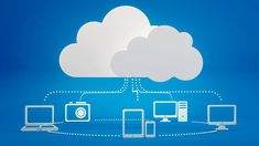 the cloud is connected to computers and laptops