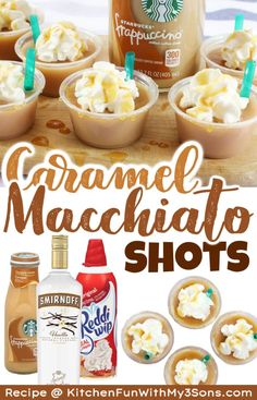 caramel macchato shots with whipped cream on top