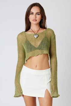 Green Crochet Knit Sweater Top Crochet Cold Shoulder Top, Crochet Long Sleeve Top Outfit, Crochet Going Out Top, Knit Mesh Top, Crochet Top Outfit Summer, Green Crochet Top, Green Top Outfit, Sheer Knit Top, Red Crochet Top