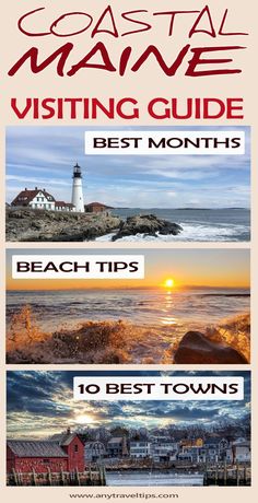 the coastal maine visiting guide is shown in three different colors, including red and white