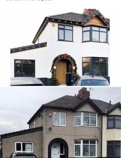 before and after photos of a house being decorated with christmas lights for the holiday season