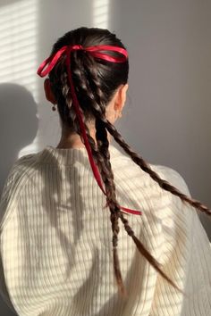 a woman with long braids in her hair