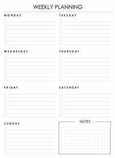 the printable weekly planner is shown in black and white