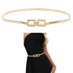 PRICES MAY VARY. Size: 0.8CM(W) x 70CM(L), Fit Waist Girth:Size 2-Size14, If the belt is too longer for you, you can cut it for your desired waist size. We updated the steps in the detailed image. High Quality Gold Metal Designer Knot Buckle -catching and stylish with easy & convenient removable. A perfect single item for your skirt, T-shirt. Fashion accessory for daily or special occasion. Women's Stretch Belt Series. Great for All Occasion. Women's Fashion Waist Thin Cinch Belt For Wedding/Evening Dress--as a perfect decoration for your outfit and it would be fashion to wear for any occasion and would help liven up your outfit. And it can be a good gift for chirstmas day, valentine's day, Mother’s days, Birthday.

 Please note: 
 - The actual colour of the belt maybe different from the p Black Dress Gold Belt, Gold Belts For Dresses, Black Pant Suit, Cinch Belt, Gold Belt, Gold Belts, Branded Belts, Evening Dresses For Weddings, Stretch Belt