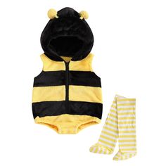 a yellow and black striped outfit with matching leggings