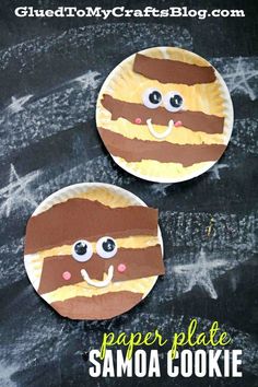 two paper plates with faces made to look like food on them and the words paper plate sam