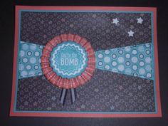 a close up of a greeting card with a ribbon on it's center and the words you're the bomb