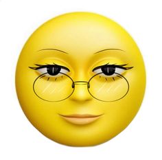 a yellow smiley face with glasses on it's forehead and eyes wide open to the side