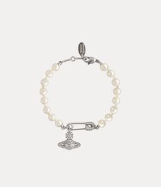 Lucrece Pearl Bracelet in PLATINUM-LIGHT-CREAMROSE-Pearl-WHITE-CZ | Vivienne Westwood® Vivienne Westwood Bracelet, Bracelets Design, Chris Sturniolo, Girly Jewelry, Jewelry Inspo, Dream Jewelry, Natural Pearls, Safety Pin, Vivienne Westwood