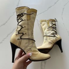 Chic Diesel Lace Up Leather Heel Boots. Good Condition. Size 6.5. Diesel Heels, Leather Heel Boots, Diesel Boots, Italian Heels, Ugg Leather, Diesel Shoes, Y2k Mini Skirt, Pink Y2k