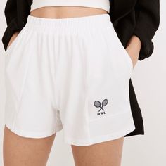 Super Soft And Lightweight 100% Cotton Jersey Fabric Shorts Seams Down The Front And A Touch Of Embroidery Give These Pull-On Shorts A Retro Tennis Club Vibe Made For Working Out Or Hanging Out Sweat Wicking Upf 15+ 4” Inseam Brand New With Tags! Offers & Bundles Welcome White Cotton Shorts For Loungewear, Casual Embroidered Shorts With Relaxed Fit, Casual Embroidered Relaxed Fit Shorts, Casual Embroidered Short Bottoms, Casual Embroidered Cotton Shorts, Casual Cotton Embroidered Shorts, Embroidered Cotton Bottoms, Casual White Embroidered Shorts, White Embroidered Bottoms Short Length