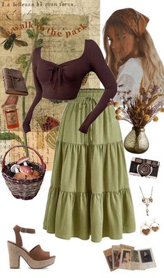 Whimsical Cottagecore Outfits, Casual Witch Costume, Earth Witch Outfit, Whimsical Goth Outfits, Grunge Cottagecore Outfits, Witch Inspired Outfit, Practical Magic Outfits, Hippy Witch, Cottage Outfits