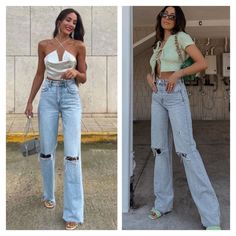 Zara Blogger Ripped Wide Leg Jeans Ripped Wide Leg Jeans Outfit, Zara Jeans Outfit, Z Cavaricci Jeans, Ripped Wide Leg Jeans, Manhattan Night, High Waisted Ripped Jeans, 2024 Aesthetic, Faded Black Jeans, Metallic Jeans