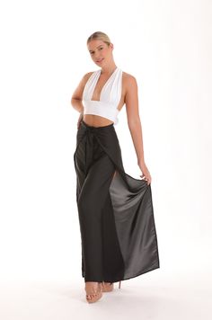 Jumpsuit Navy Blue, White Kimono, Wrap Maxi Skirt, Black Tie Affair, Backless Jumpsuit, Black Satin Dress, Long Evening Gowns, Gold Satin, Satin Color