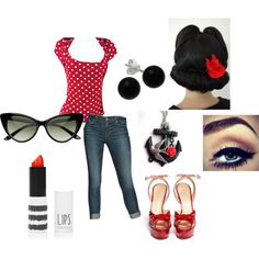 "Rockabilly" by dynamitestina on Polyvore - I  really like this outfit! Rockabilly Girl Outfit, Fitted Rockabilly Dress For Halloween, Fitted Rockabilly Tops For Summer, Summer Rockabilly A-line Dresses, Fitted A-line Rockabilly Vintage Dress, Rockabilly Baby, Lady Like