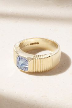 Inspired by a love of vintage treasures, Retrouvaí's colorful jewelry is handmade in Los Angeles using time-honored techniques, so pieces like this one-of-a-kind ring are destined to become modern heirlooms. It's handcrafted from 14-karat gold and has an artfully carved band that emphasizes the vibrant sapphire at the center. Byzantine Rings, Montana Sapphire Ring, Gold Sapphire Ring, Flat Dress Shoes, Montana Sapphire, Colorful Jewelry, A Love, Fashion Bracelets, Jewellery And Watches