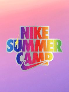 the nike summer camp logo is displayed on a purple and pink background