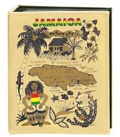 the jamaica passport case is shown with an image of a map and some tropical plants