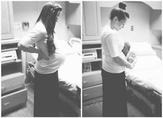 a woman standing in a hospital room next to a bed