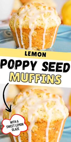 lemon poppy seed muffins with a white glaze on top