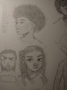 three drawings of people with different facial expressions and hair styles, one is drawn in pencil