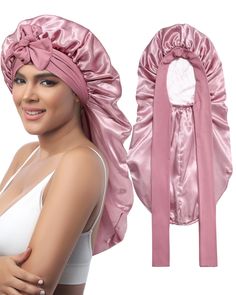 PRICES MAY VARY. Reversible Long Satin Bonnet - The sleep silk bonnet is made of high-quality satin fabric, soft and breathable; it comes in 2 different colors and can be worn front and back, practical and beautiful. Two colors in one bonnet, different styles, giving you more choices to meet your daily wearing needs Silk Bonnet for Long Hair - The long bonnet for women has 2 long elastic bands to fix the satin bonnet and fit the head better; the nightcap is long enough and has enough space to ac Hair For Sleeping, Women Sleeping, Silk Hair Bonnets, Sleeping Cap, Hair Bonnets, Silk Bonnet, Thick Curly Hair, Satin Bonnet, Hair Bonnet