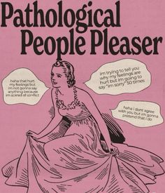 a pink book cover with an image of a woman in a dress and the words, pathological people pleaser