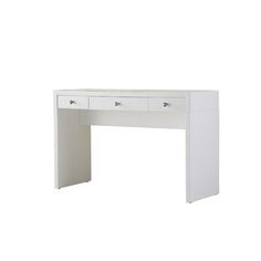 a white desk with two drawers and one drawer on the top, in front of a white background