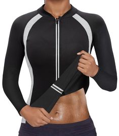 PRICES MAY VARY. 【PREMIUM MATERIAL】：This workout Jacket is made of 15% polyester + 70% Neoprene + 15% nylon material, among them, the neoprene fabric will make you sweat more and flatten your tummy like a waist trainer by heating up your upper body, help shed extra fat and slim your body. 【STRONGER ZIPPER & UNIQUE FIUORESSCENT DESIGN】：Top full zip up jacket feature is great for taking on or off with ease. Fluorescent full zip up is sturdy and durable.Helps to lock the heat inside your body once Sauna Suit Workout, Workout Jackets, Workout Looks, Workout Sweat, Fat Burner Workout, Gym Jacket, Thermal Jacket, Sweat Suits, Sweat Workout