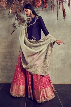 Embroidered Sharara, Combination Dresses, Jayanti Reddy, Kurta Sharara Set, Red Kurta, Kurta Sharara, Pink Lehenga