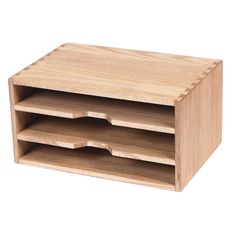 a wooden box with three compartments on each side