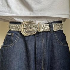 Y2k 2000s Style Rhinestone Crystal Grunge Silver Punk Belt Mad Opium These Belts Are Unisex! Beautiful Crystal Design One Size Fits Most 1.5w X 41.5l Brand New Bundle Bundle Bundle For Free Ship :) Punk Belt, Gucci Leather Belt, Y2k Belt, Bling Belts, 2000s Style, Cowboy Belt, Vans White, Branded Belts, Casual Belt